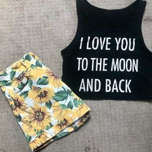 Sunflower Print Highwaisted Mom Shorts